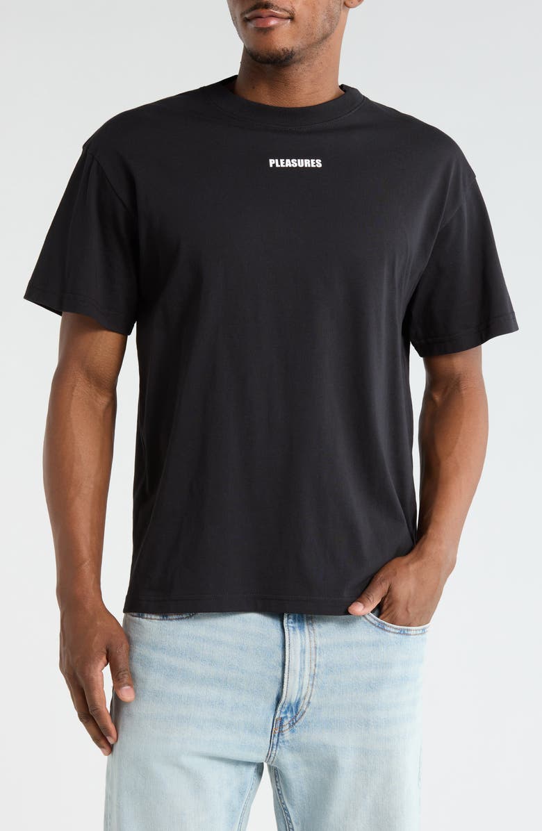 PLEASURES Wordmark Logo Cotton T-Shirt, Main, color, Black
