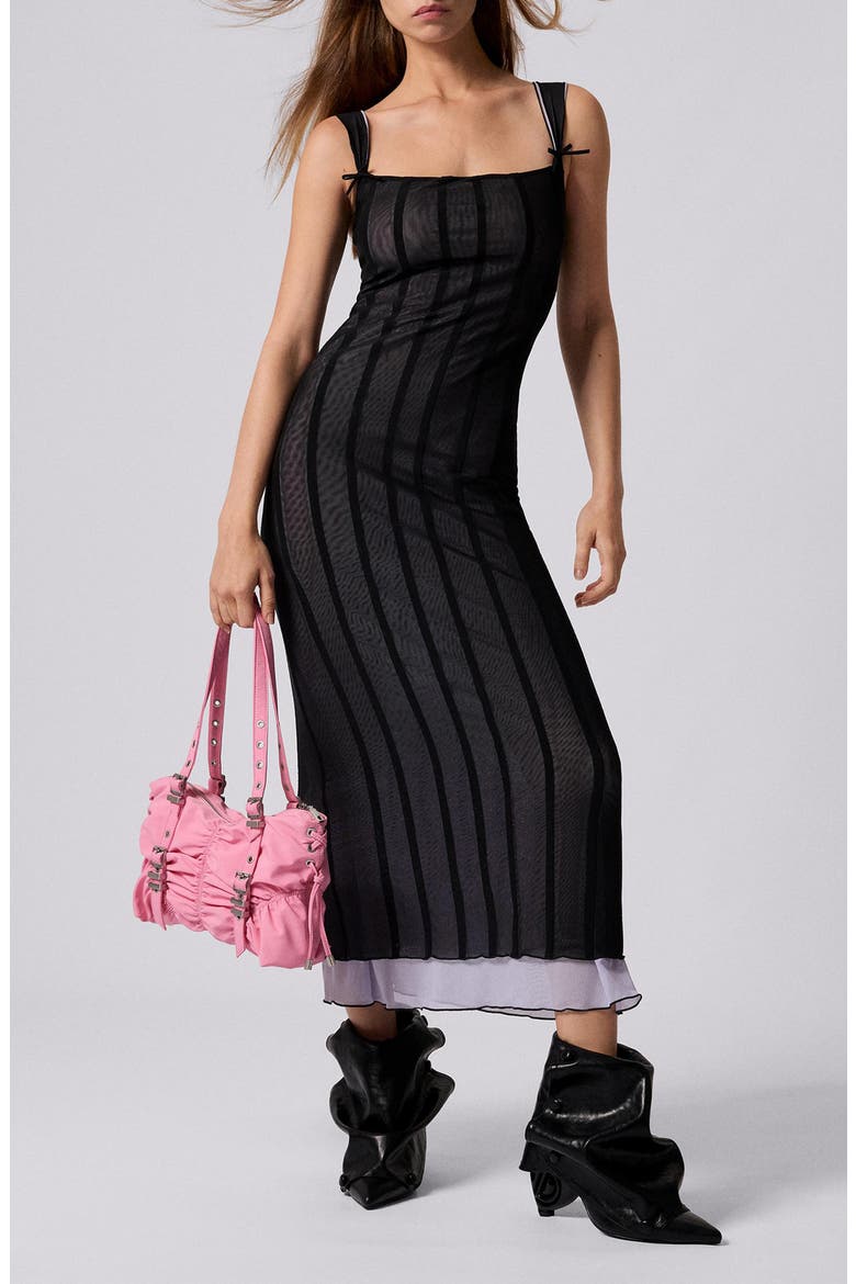 Sleeveless Mesh Maxi Dress, Main, color, BLACK
