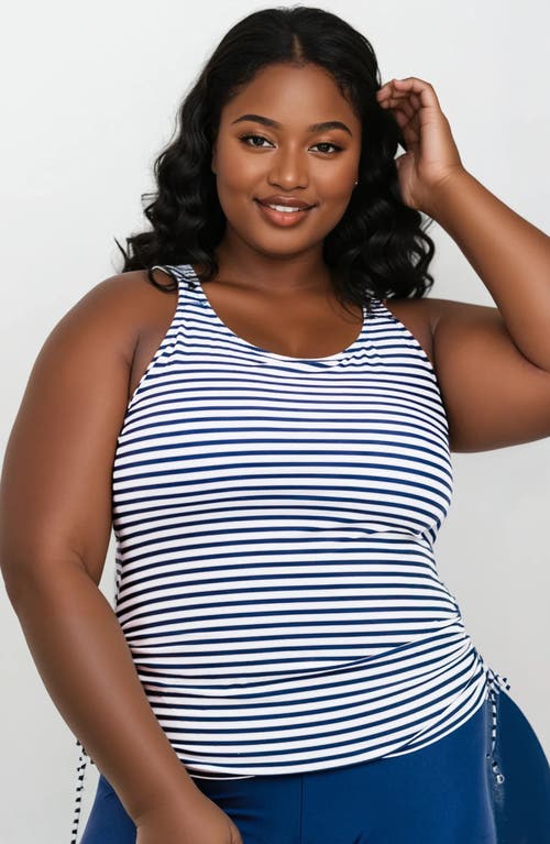 Calypsa Plus Size Maya Tankini Swim Top With Built-in Bra In Blue
