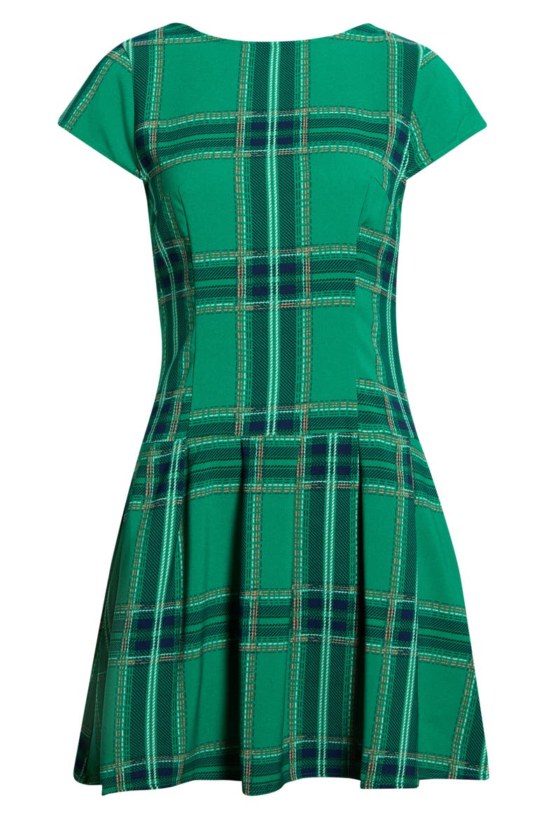 Jade Pleated Plaid Dress, Alternate, color, JADE MULTI