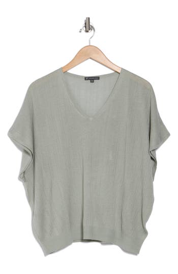 ADRIANNA PAPELL ADRIANNA PAPELL V-NECK VERTICAL RIB SWEATER
