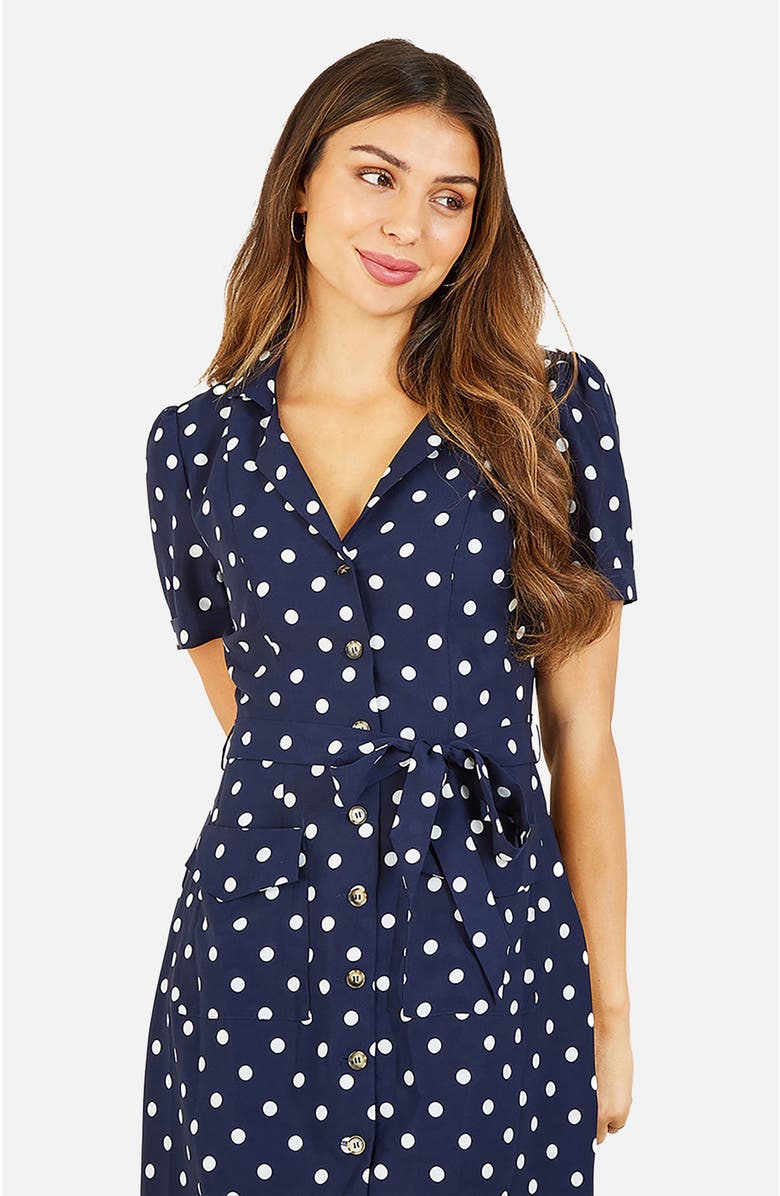 Yumi Retro Shirt Polka Dot Dress, Alternate, color, Navy