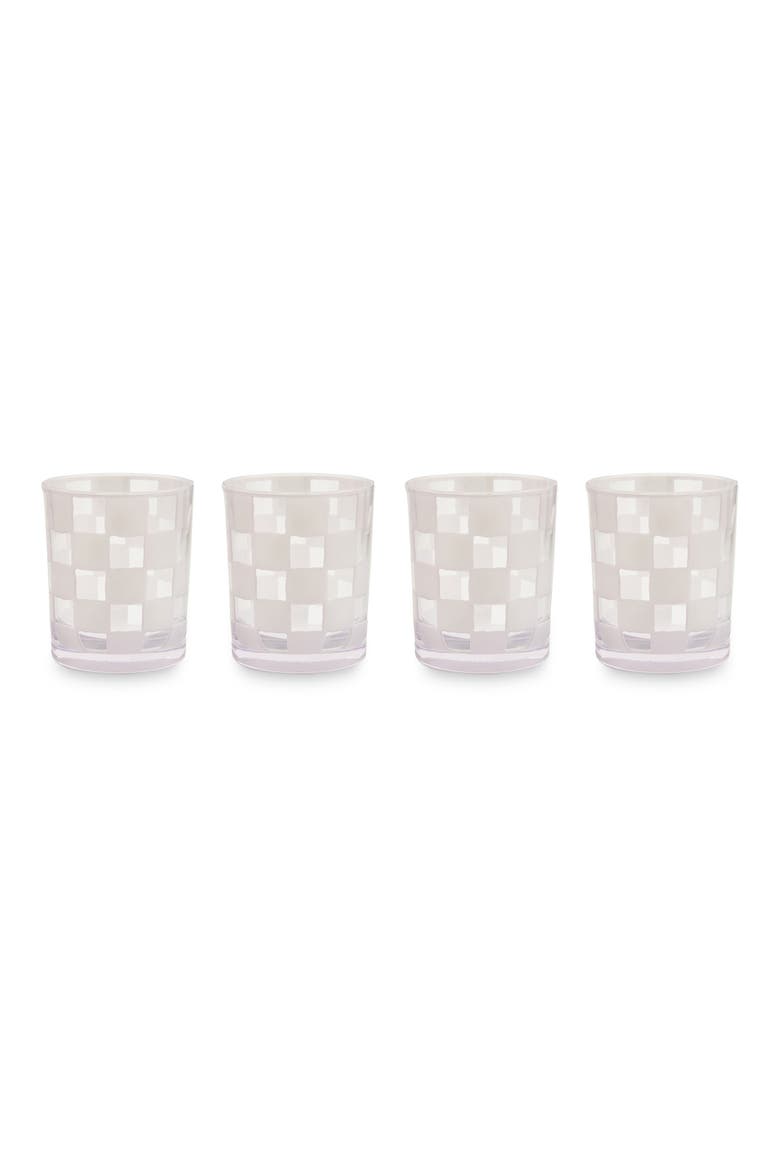 Set of 4 White Check Acrylic Tumblers, Main, color, WHITE