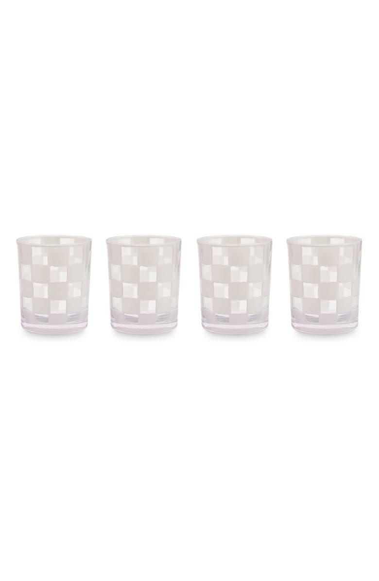 MACKENZIE CHILDS Set of 4 White Check Acrylic Tumblers, Main, color, White