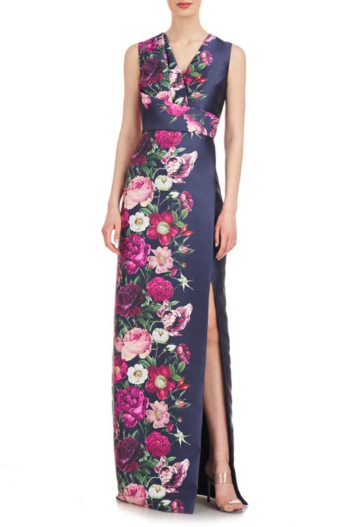 Kay Unger Coraline Floral Faux Wrap Sheath Gown in Dark Midnight  product