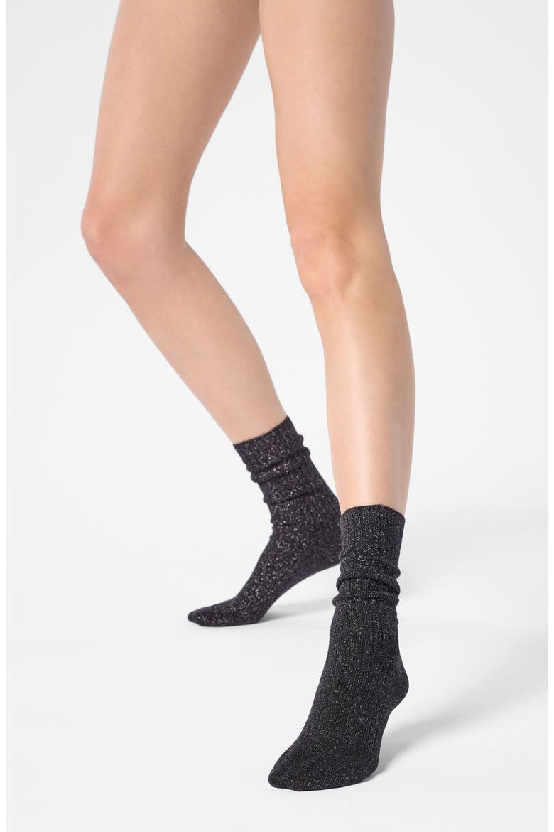 Diamond Rib Crew Socks, Main, color, BLACK/ SILVER