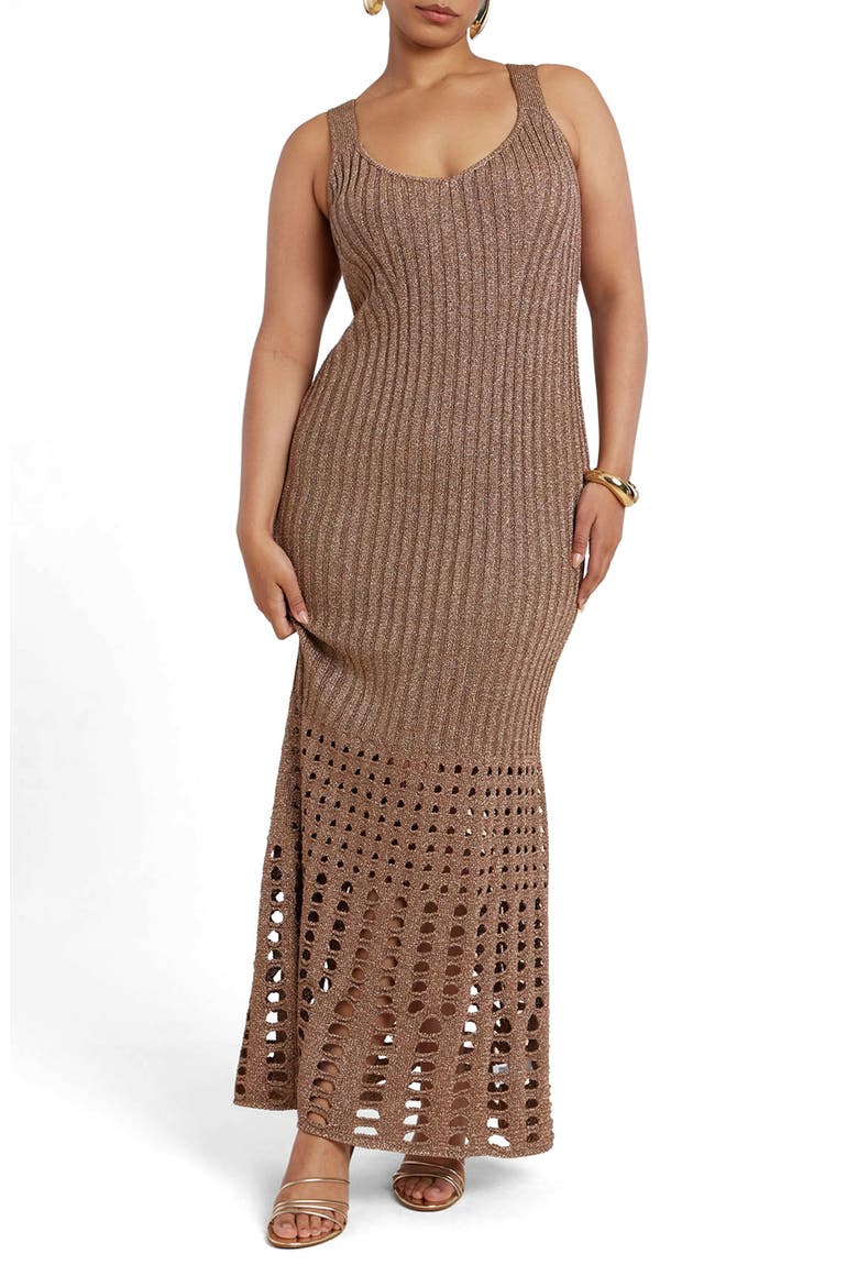 Metallic Open Stitch Sweater Dress, Main, color, GOLD