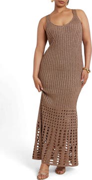 ELOQUII Metallic Open Stitch Sweater Dress