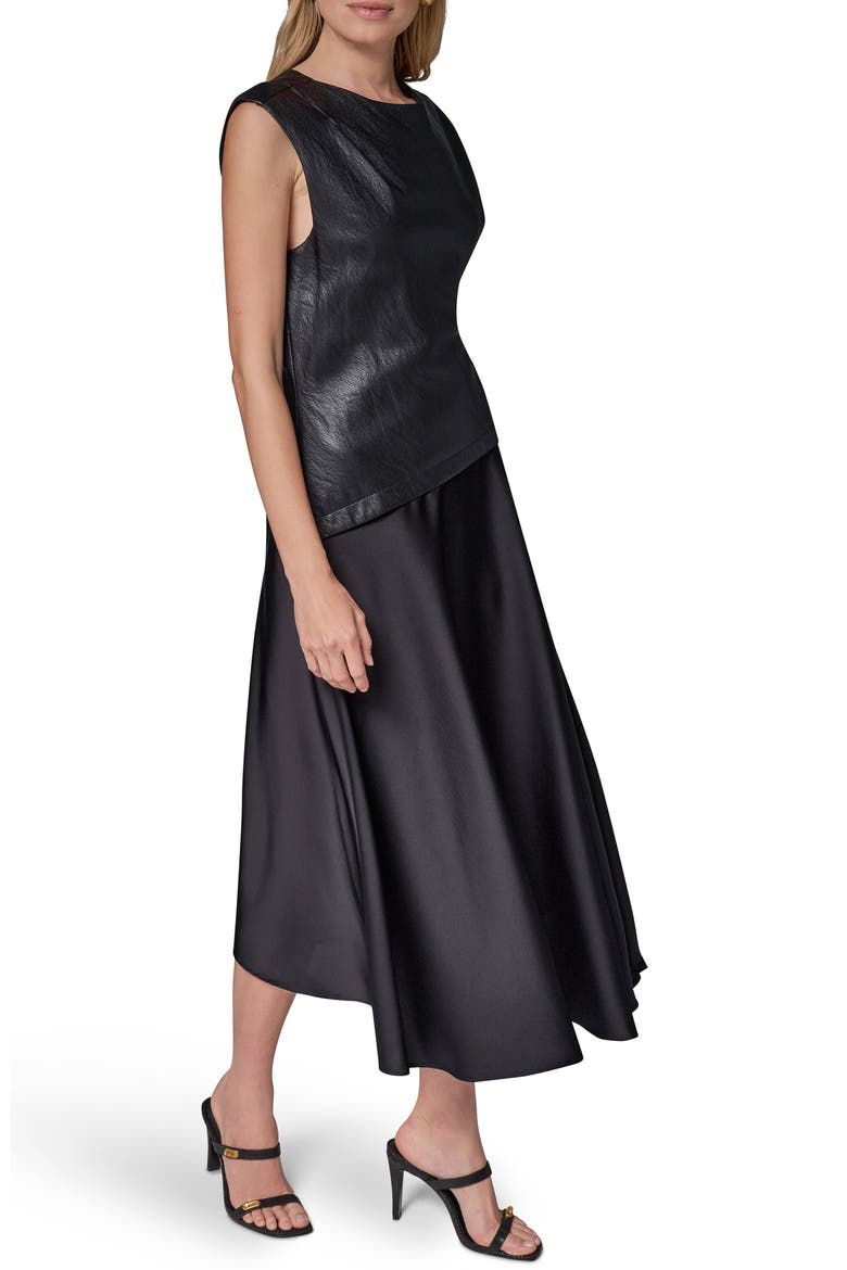 Faux Leather Mixed Media Midi Dress, Alternate, color, BLACK