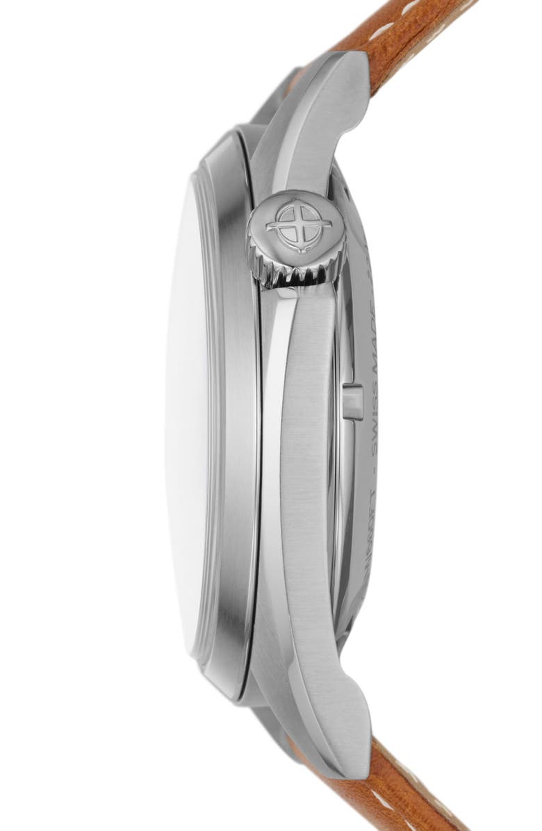 Zodiac Field Olympos Automatic Leather Strap Watch, 40mm, Alternate, color, 