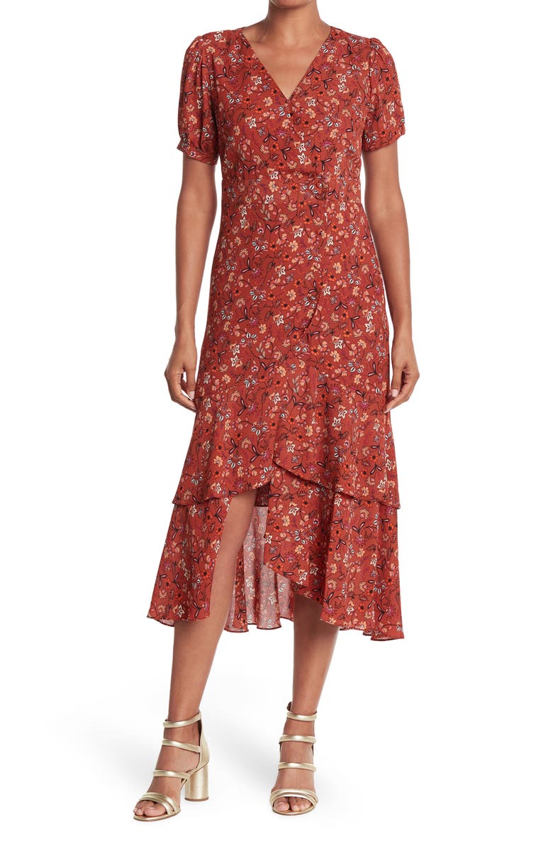 NANETTE NANETTE FOOTWR Floral Puff Sleeve Wrap Dress, Main, color,