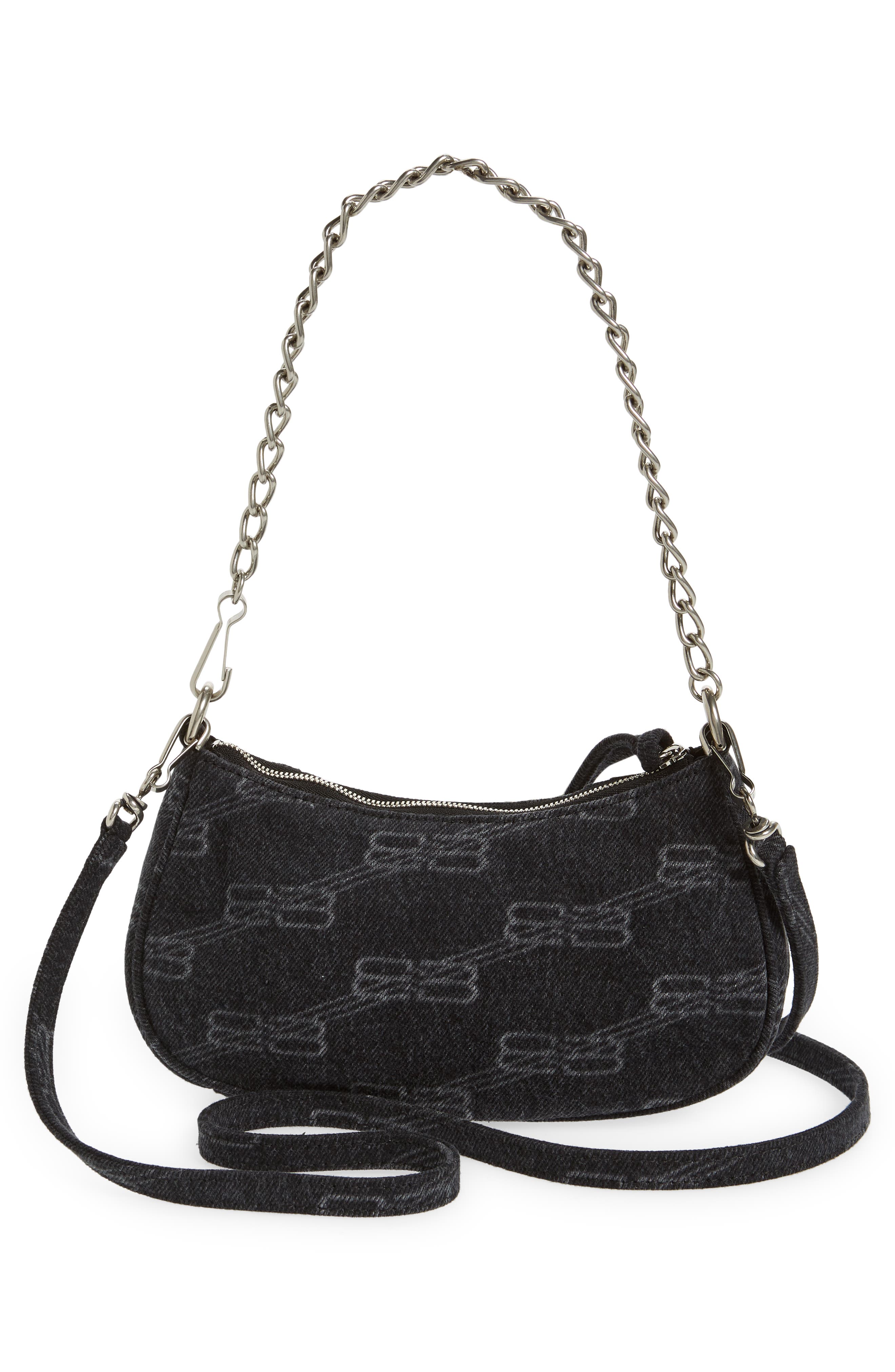 Le Cagole Denim Logo Shoulder Bag, Alternate, color, BLACK