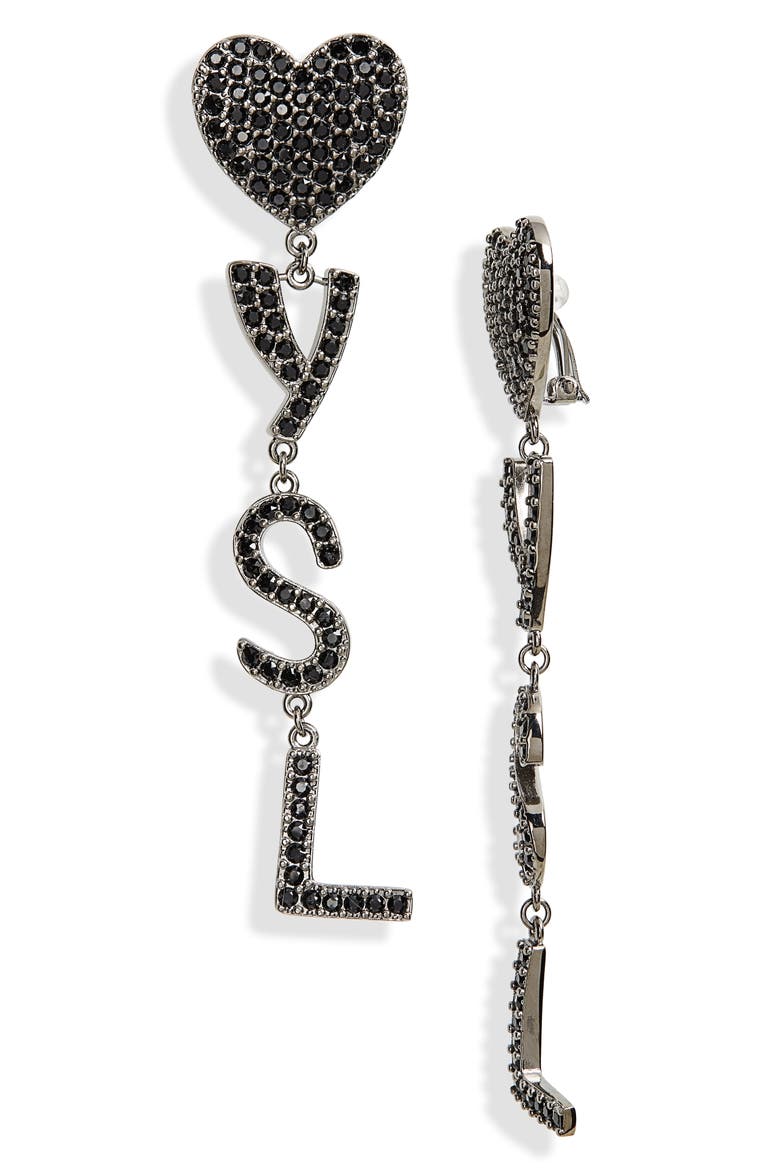 Opyum YSL Heart Clip-On Earrings, Main, color, RUTHENIUM/ BLACK