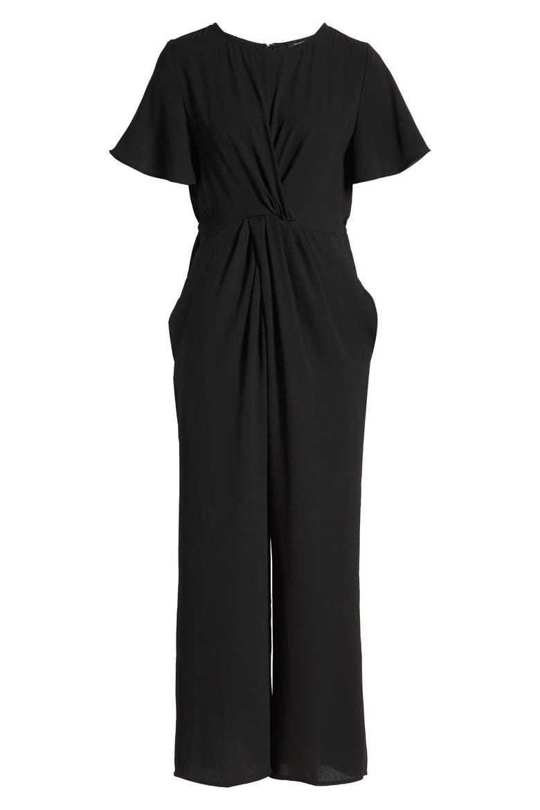 Twist Front Wide Leg Jumpsuit, Alternate, color, BLACK