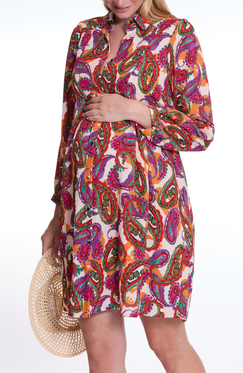 Cache Coeur Soledad Maternity and Nursing Shirt Dress, Alternate, color, Multicolor