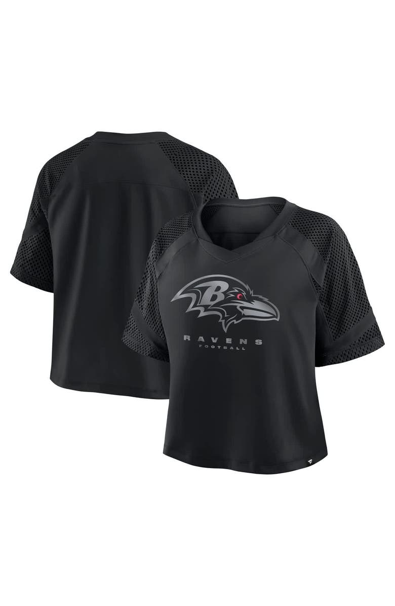 FANATICS Women's Fanatics Baltimore Ravens Oversized Raglan V-Neck Blackout Fashion Jersey, Main, color, 