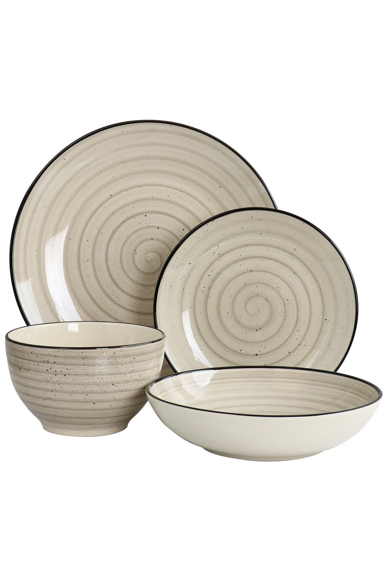 Gia 24 Piece Round Stoneware Dinnerware Set, Alternate, color, White