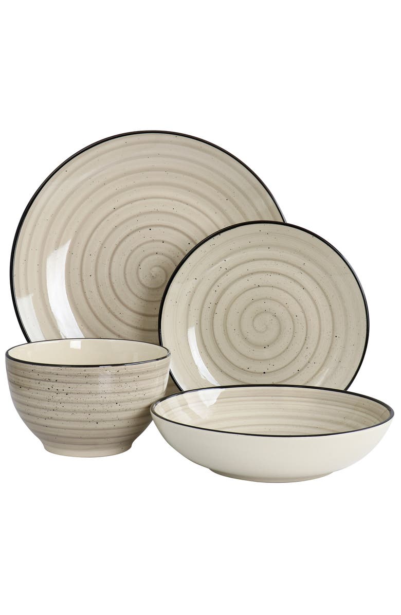 Elama Gia 24 Piece Round Stoneware Dinnerware Set, Alternate, color, White