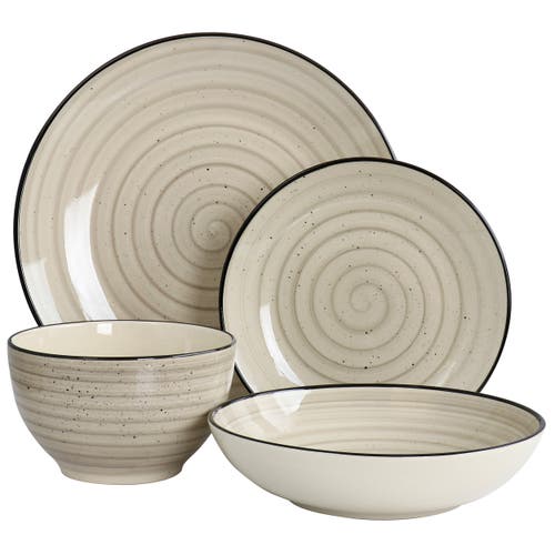 Elama Gia 24 Piece Round Stoneware Dinnerware Set In White