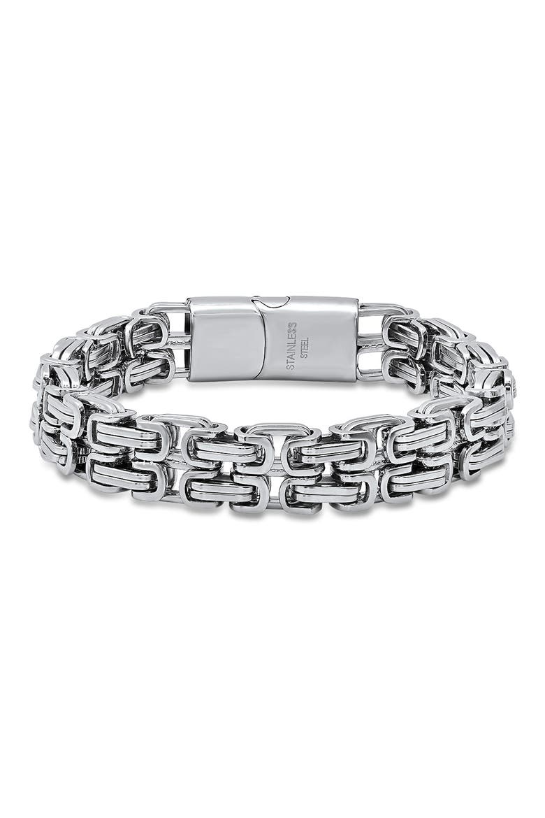 Men's Stainless Steel Double Chain Bracelet, Main, color, SILVER