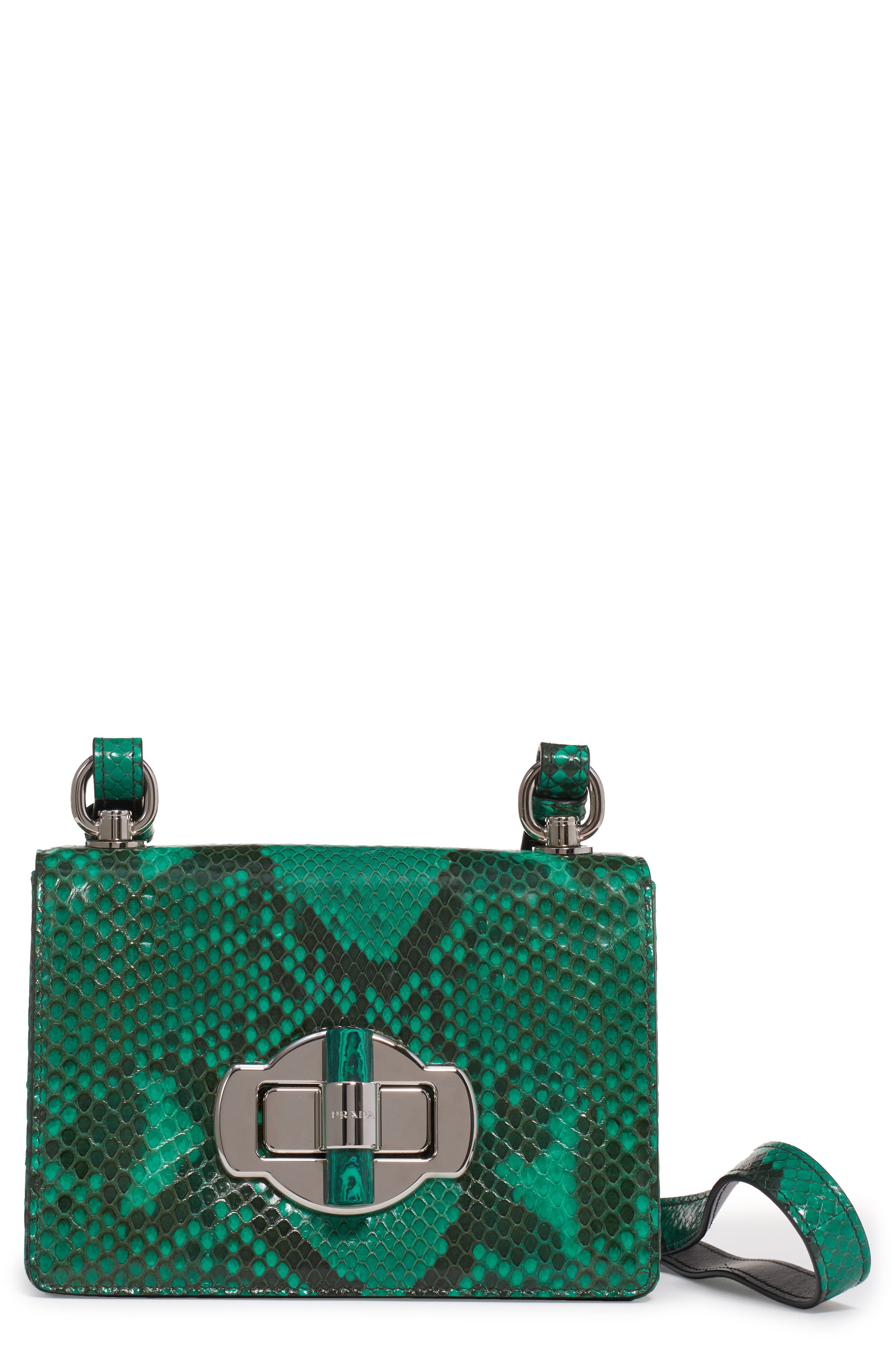 Prada Genuine Python Flap Shoulder Bag, Main, color, 