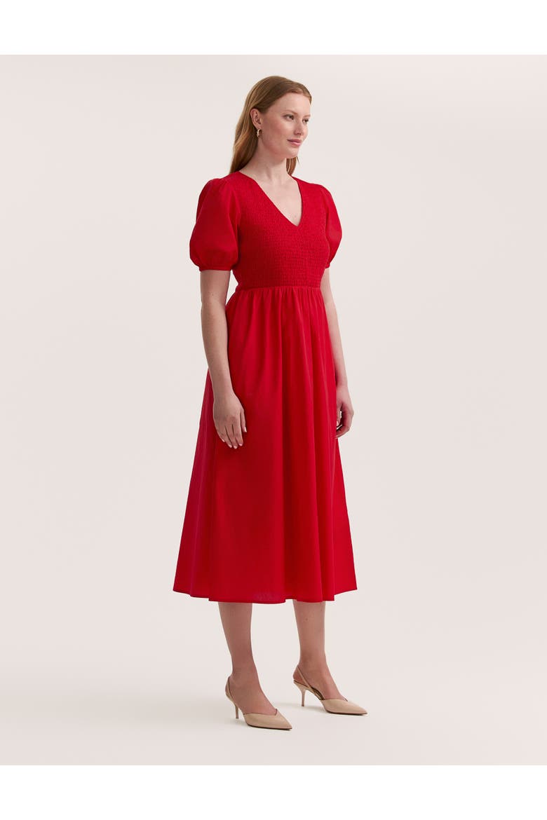Jamilla Short Sleeve Cotton Midi Dress, Main, color, Red
