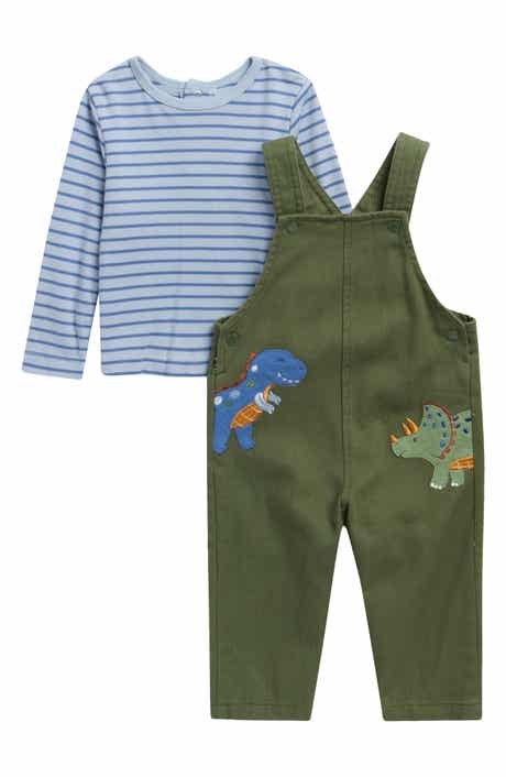 Stripe T-Shirt & Dinos Overalls Set