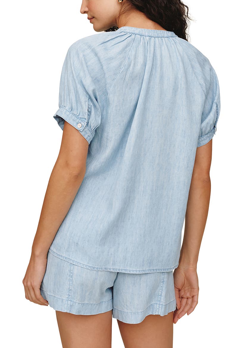 Chambray Short Sleeve Button-Up Shirt, Alternate, color, SUN BLEACHED WASH