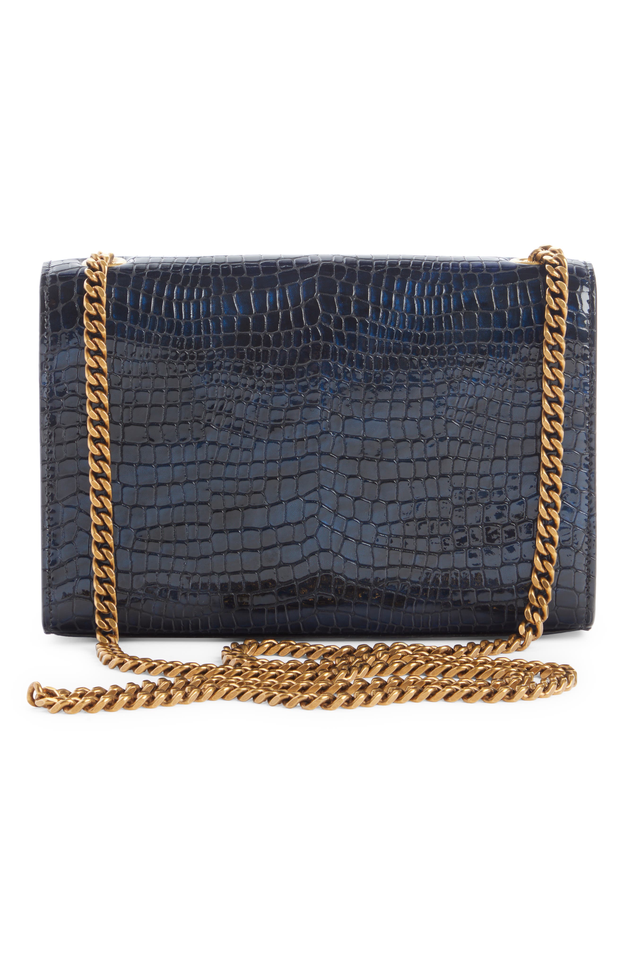 Saint Laurent Small Kate Shiny Croc Embossed Leather Shoulder Bag, Alternate, color, 