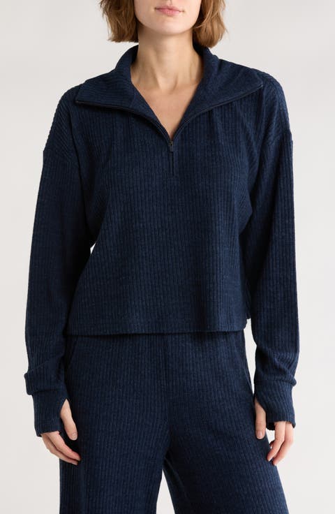 Brooklyn Rebel Rib Knit Half Zip Sweatshirt