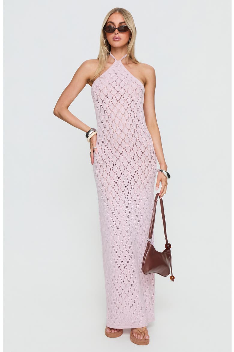 Jorda Halter Crochet Maxi Dress, Alternate, color, PINK