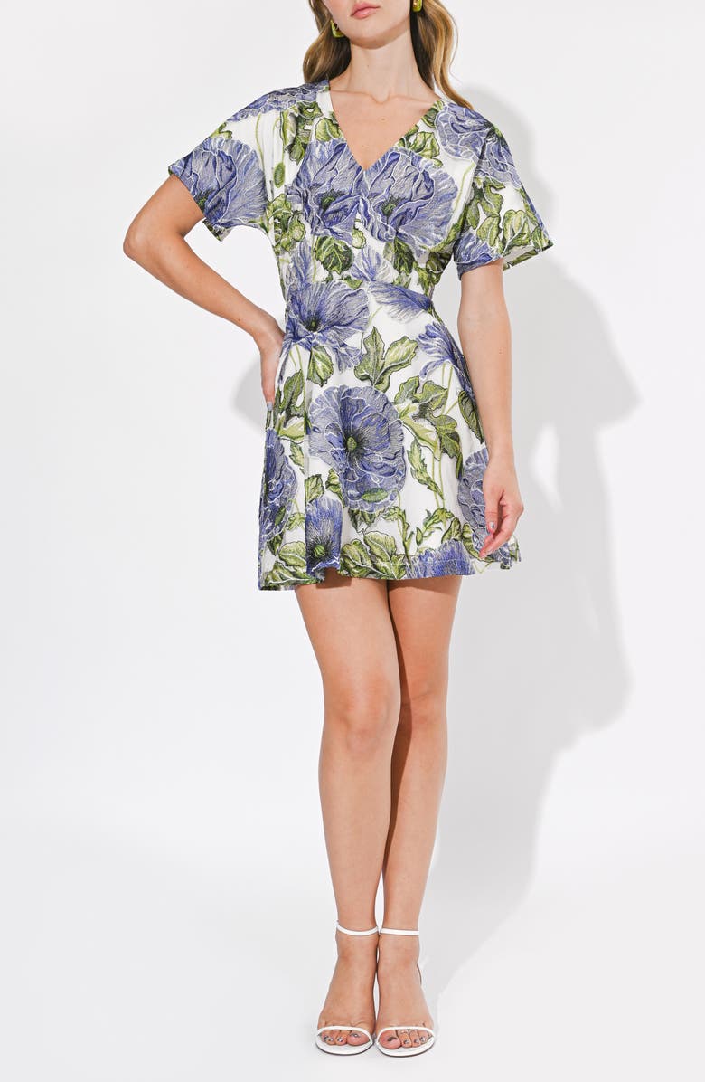 Adelyn Rae Cynthia Floral Embroidery Minidress, Alternate, color, Blue Multi