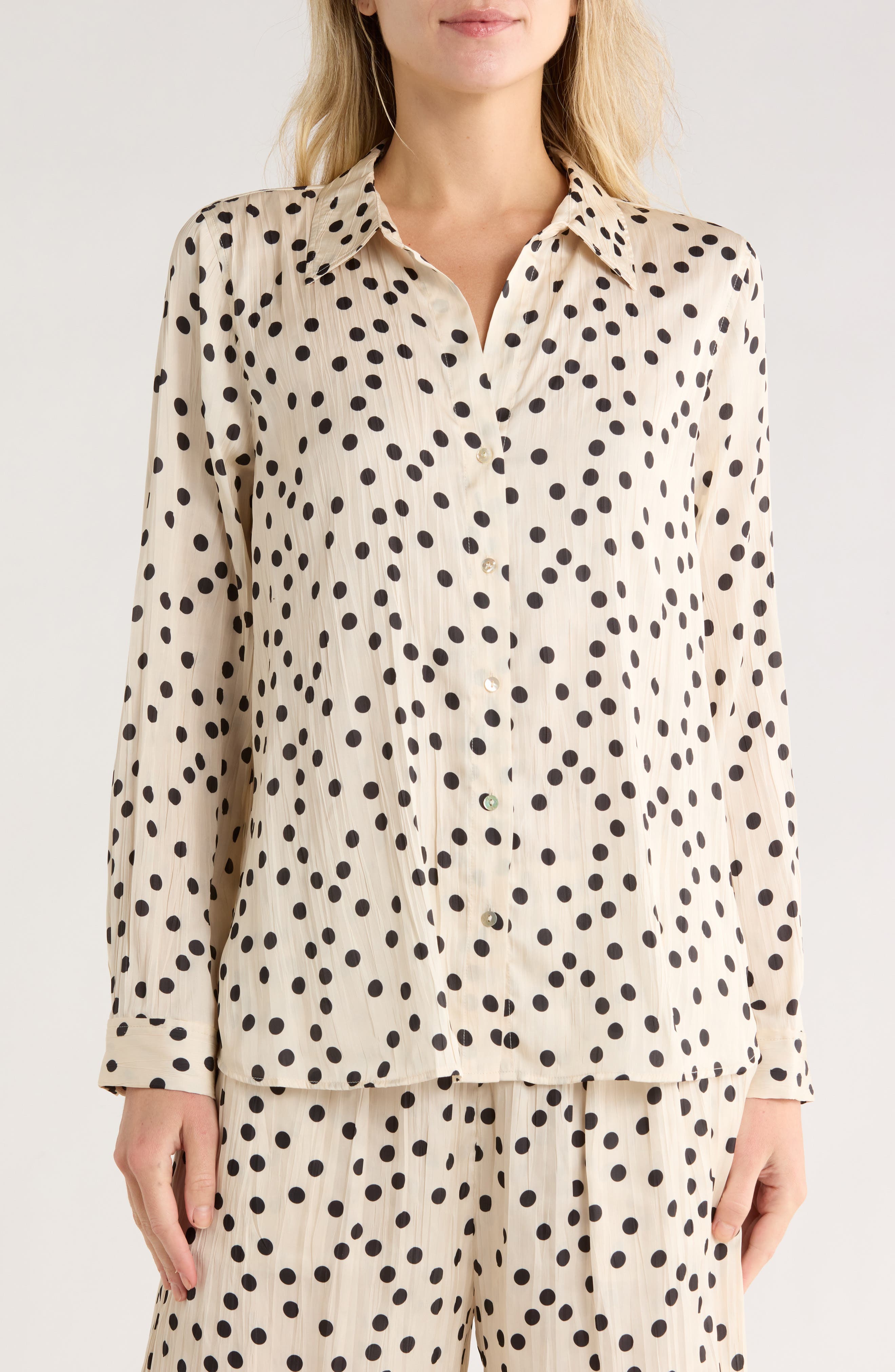 L'AGENCE Argo Polka Dot Button Front Top