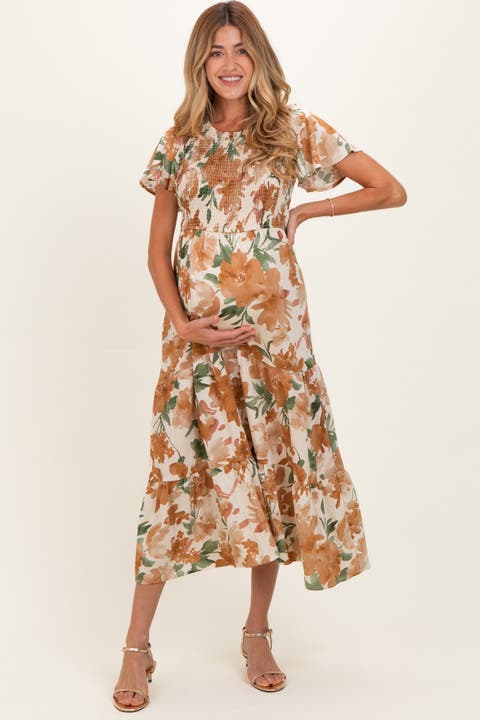 Floral Smocked Tiered Midi Dress