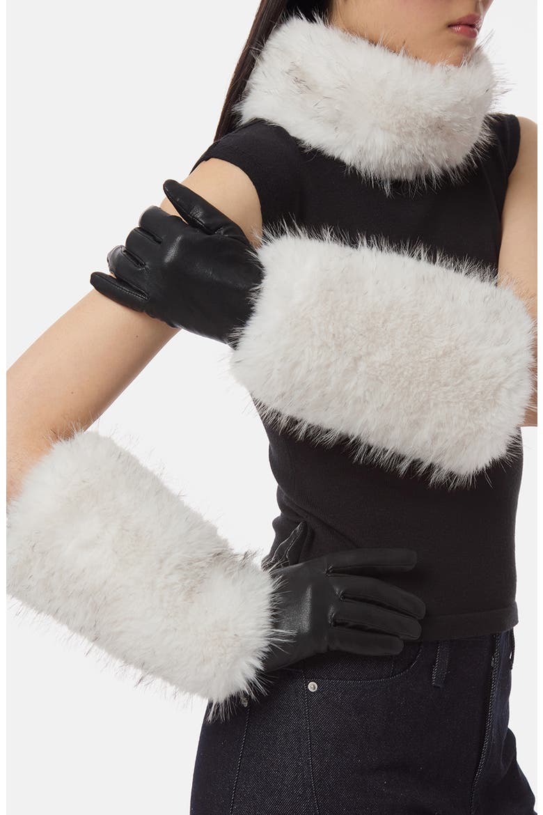 Robi Tipped Faux Fur Cuff Gloves, Alternate, color, NOIR/ BLANC MULTI