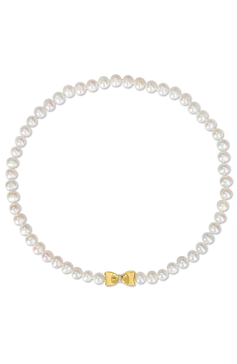 Julianna B. Cultured Pearl & Diamond Bow Necklace 10k, Alternate, color, Pearl