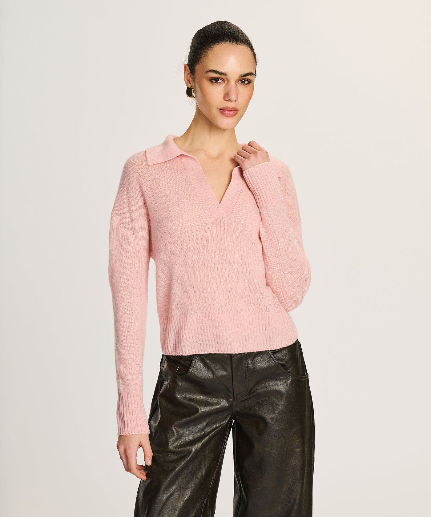 Naadam Featherweight Cashmere Polo Sweater In Pink