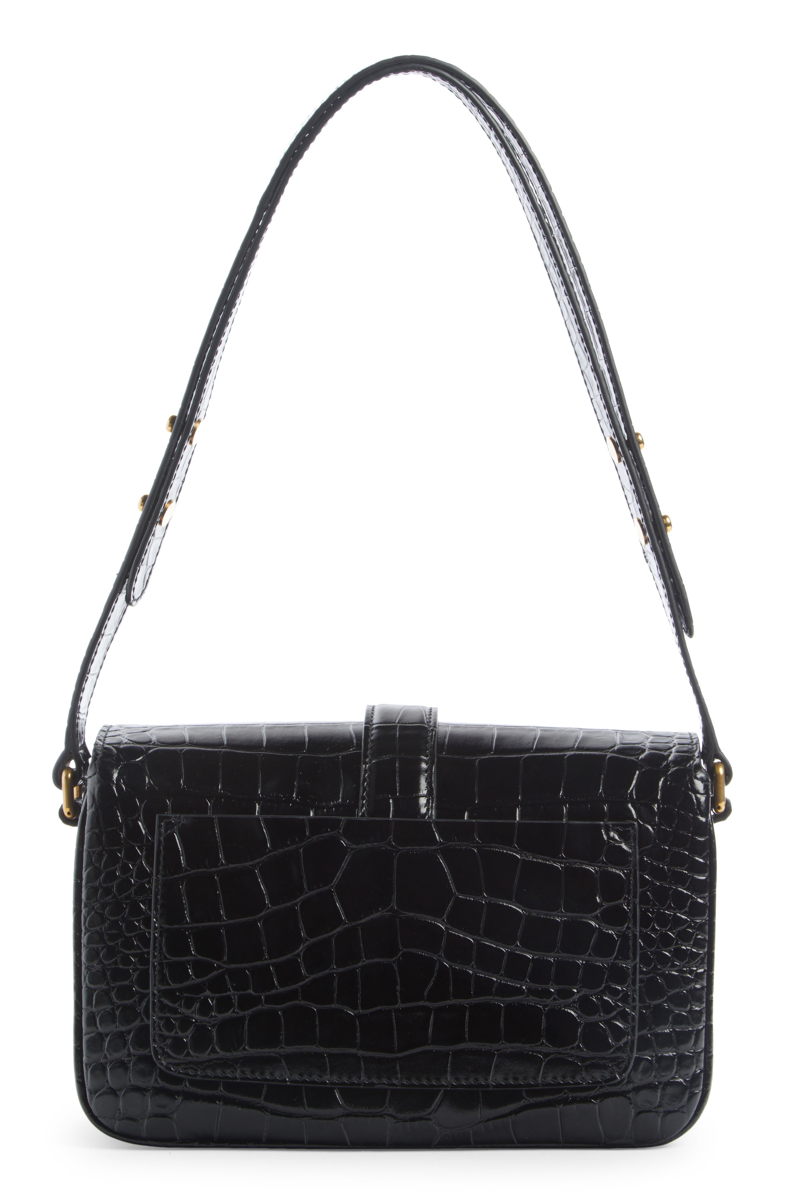 Balenciaga Small Croc Embossed Leather Shoulder Bag, Alternate, color, 