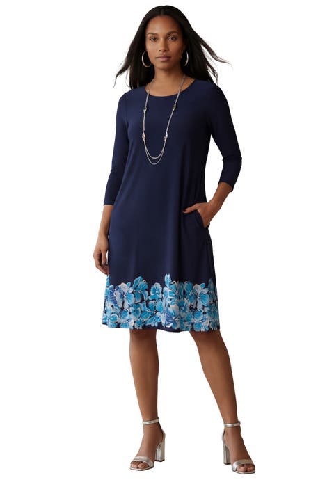 Stretch Knit Three-Quarter Sleeve T-Shirt Dress