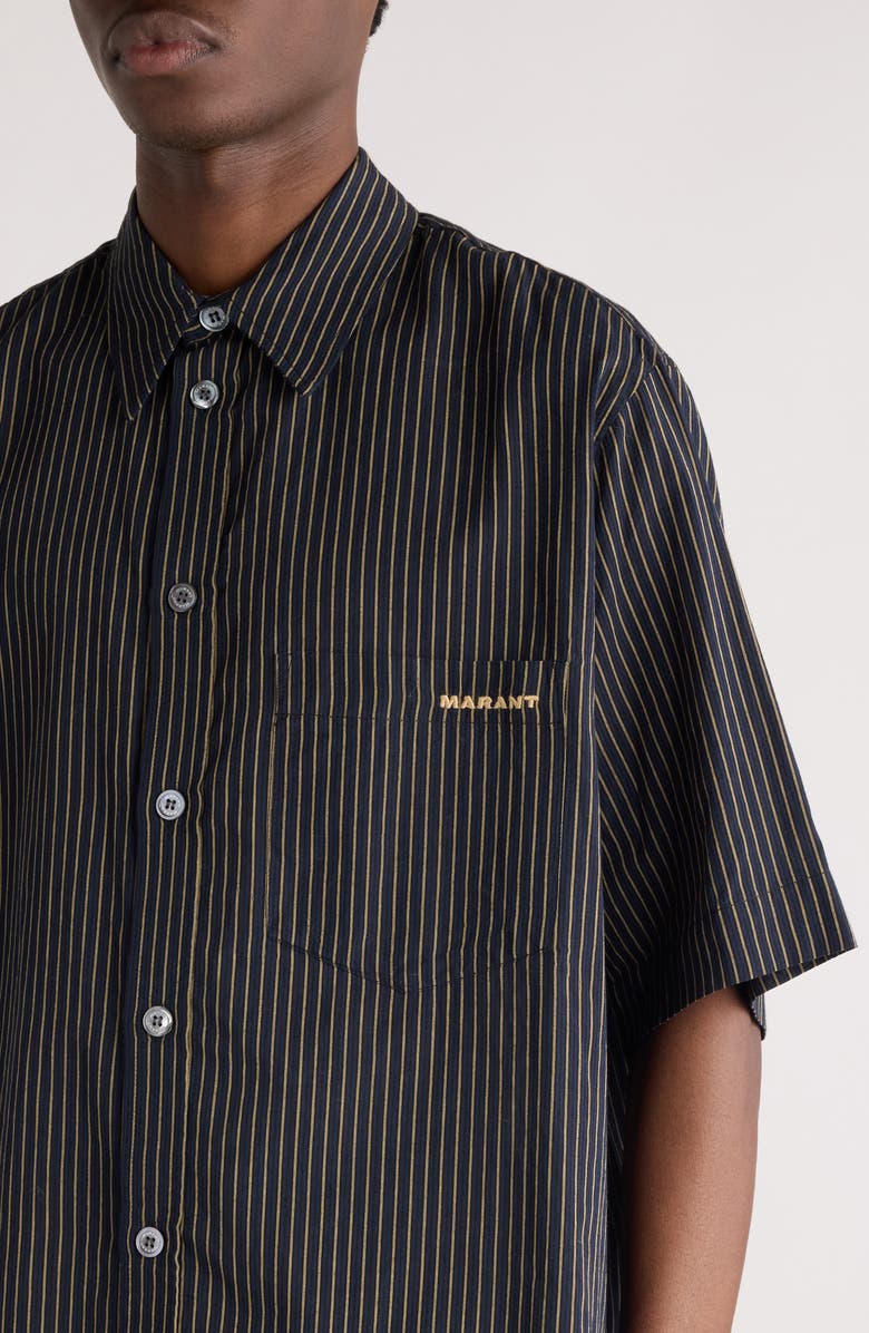 Isabel Marant Labilio Stripe Cotton Button-Up Shirt, Alternate, color, 