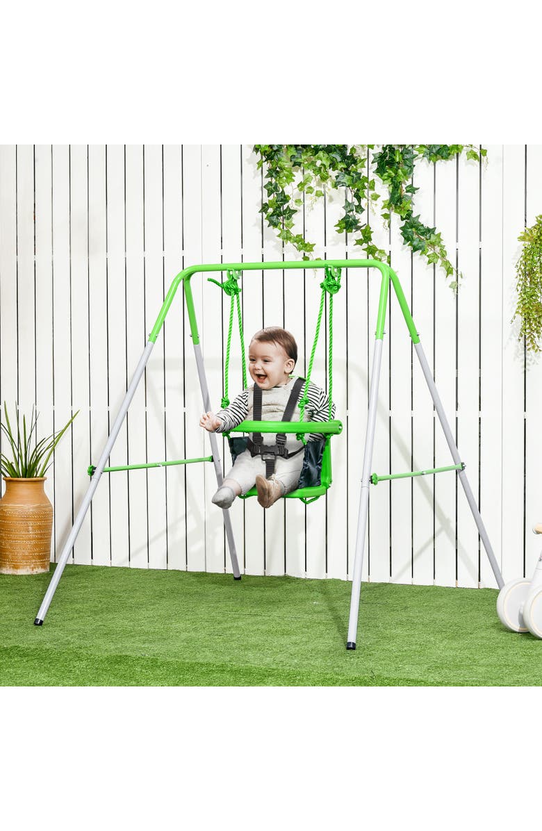 Outsunny Toddler Metal Swing Set with Safety Seat Belt, for Ages 6-36 Months, Alternate, color, 