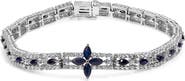 Haus of Brilliance Sterling Silver Dark Blue Sapphire and Topaz Marquise Floral Art Deco Link Bracelet