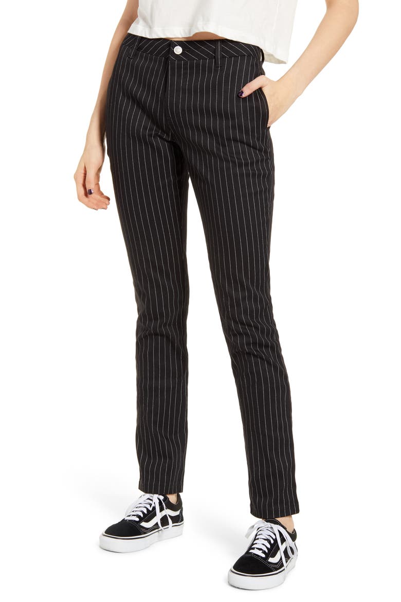 Pinstripe Four Pocket Stretch Cotton Pants, Main, color, BLACK
