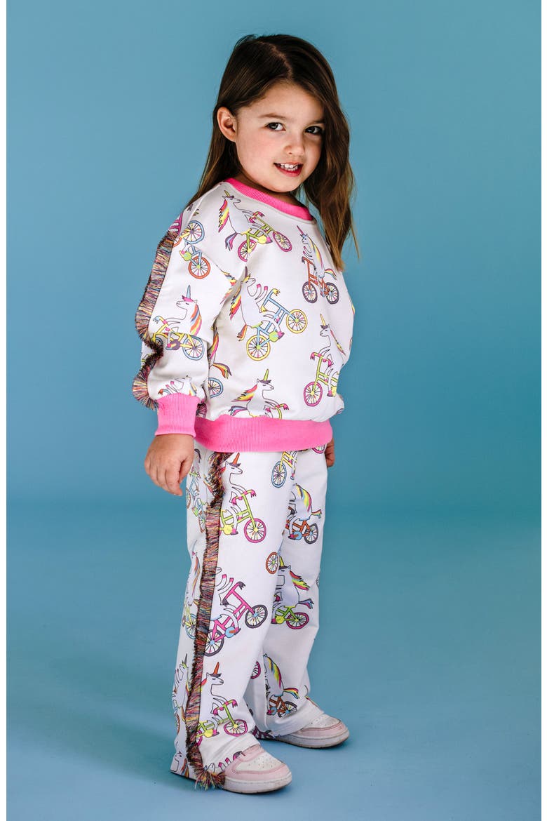 Kids' Funky Fringe Unicorn Print Cotton Sweatshirt, Alternate, color, CREAM