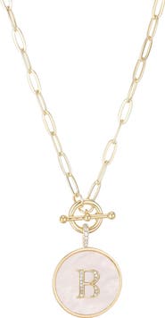Adornia 14K Gold Plated Mother-of-Pearl Initial Pendant Necklace