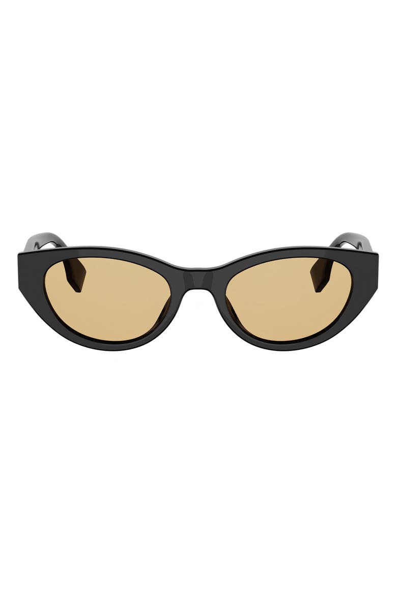 Fendi Lettering 51mm Cat Eye Sunglasses, Main, color, Shiny Black / Roviex