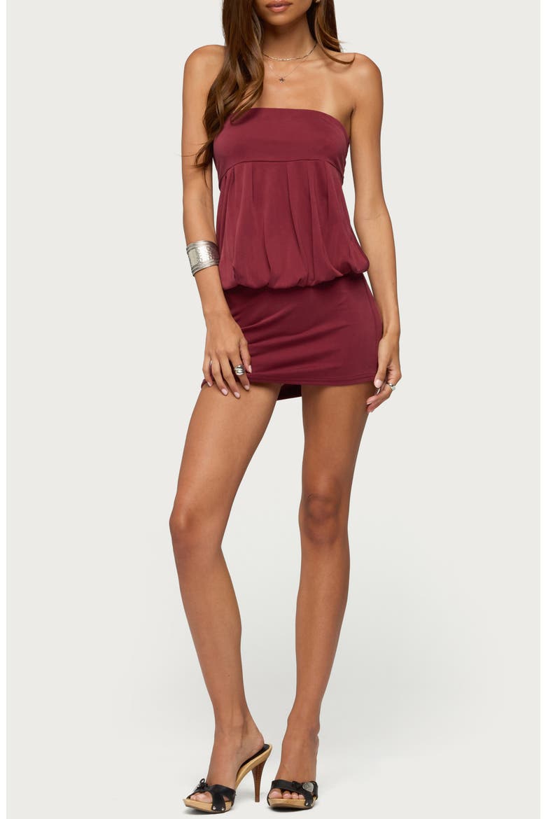 Alannah Strapless Open Back Minidress, Main, color, BURGUNDY