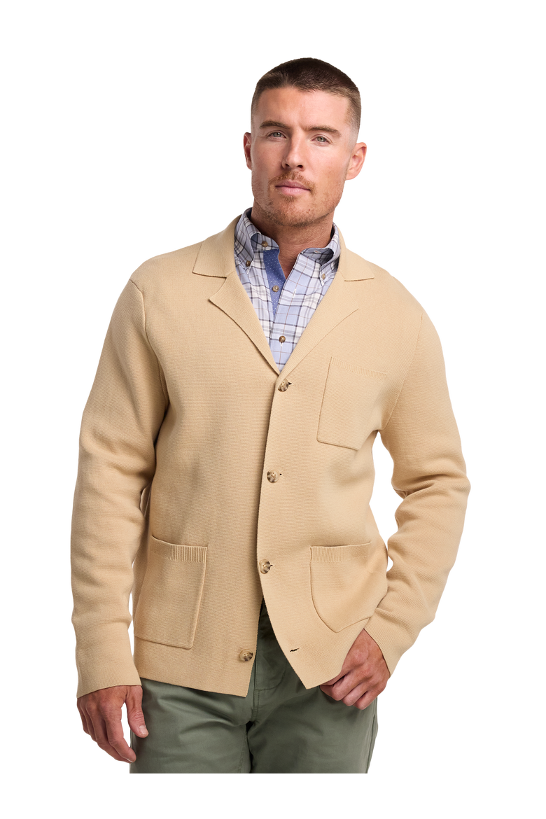Cotton Notch Lapel Cardigan Sweater, Alternate, color, Tan