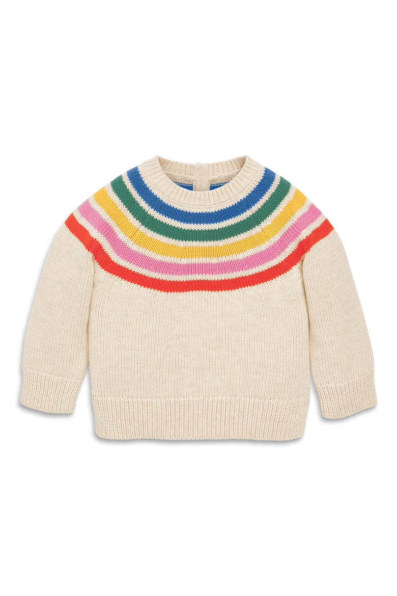 Baby Sweater In Rainbow Stripe, Main, color, Heather Sand Rainbow Stripe