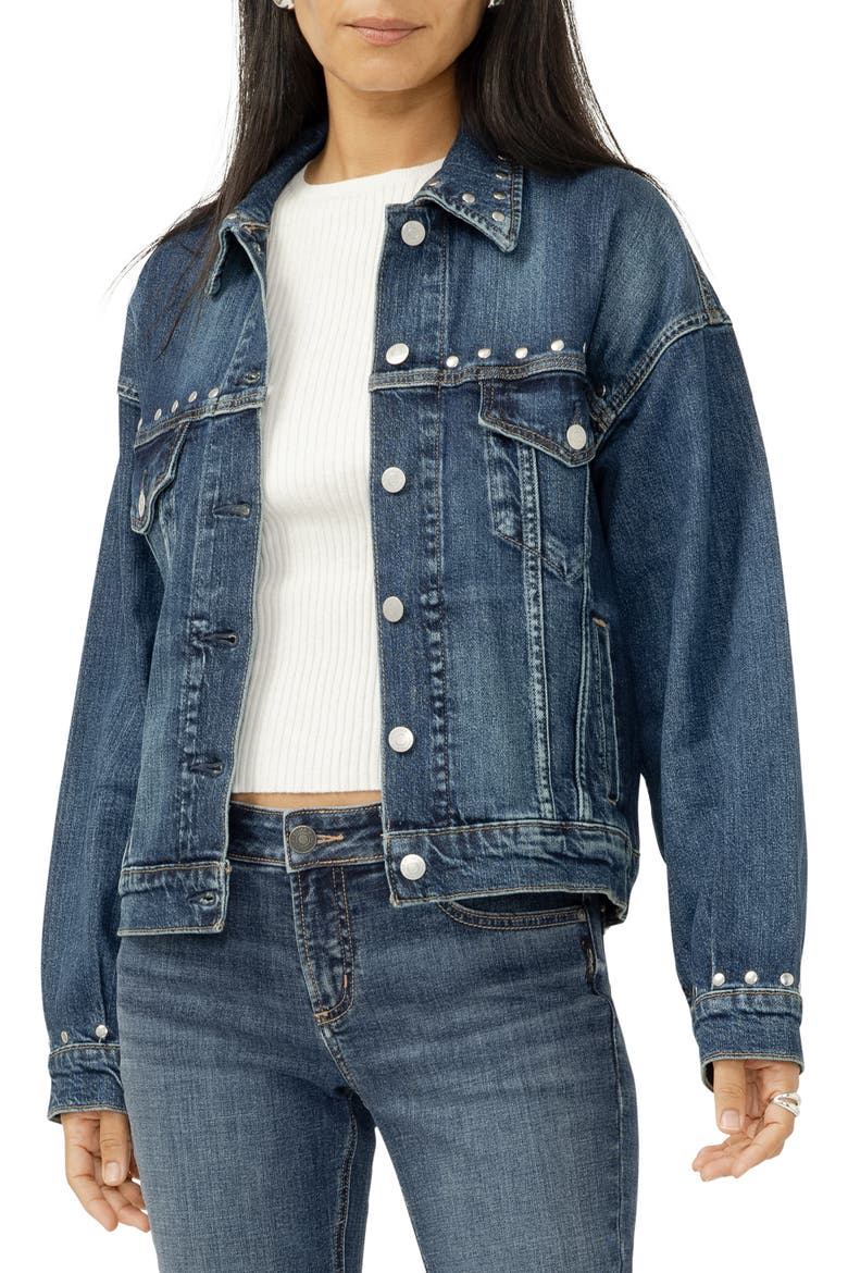 Studded Denim Jacket, Main, color, PIMLICO